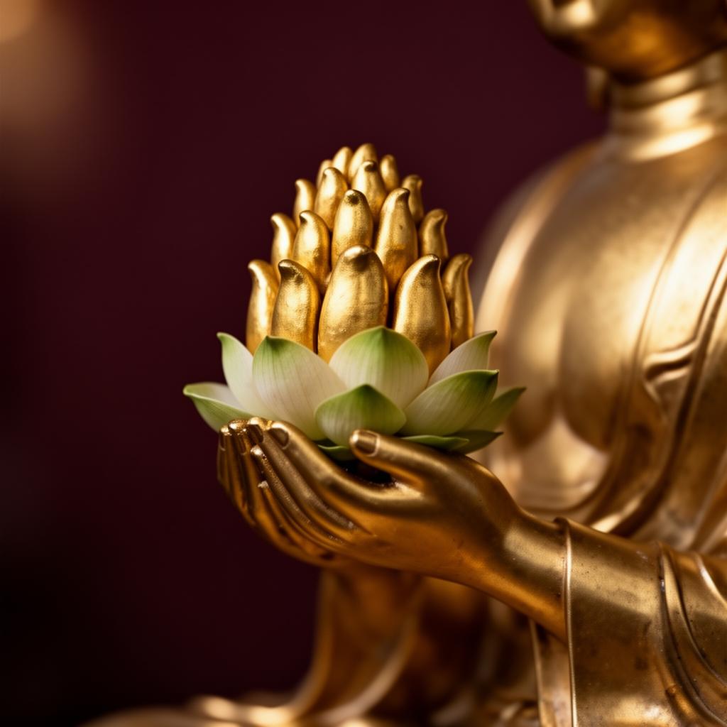 Buddha hands holding a lotus flower